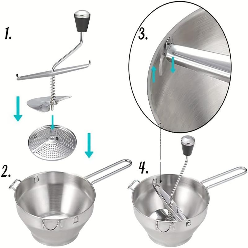 Stainless Steel Food Mill and Potato Masher with 3 Discs