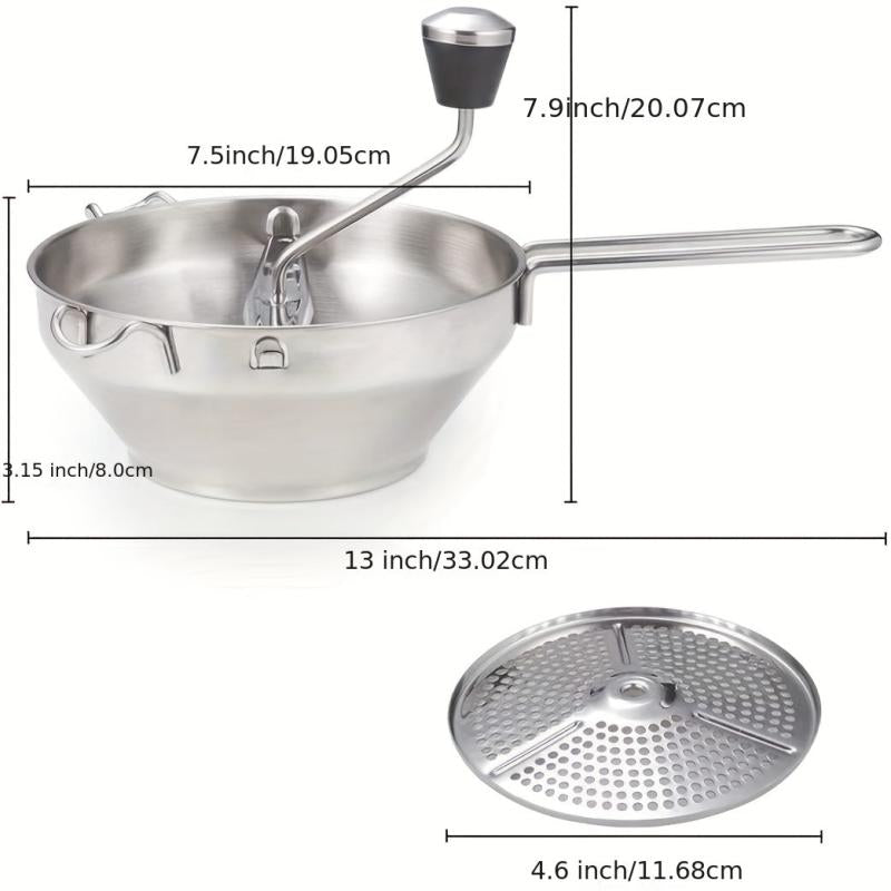 Stainless Steel Food Mill and Potato Masher with 3 Discs