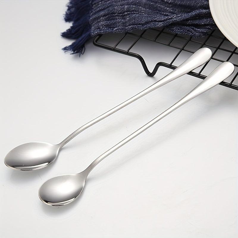 8pcs Long Handle Stainless Steel Spoon Set for Desserts, Ice Tea, Coffee