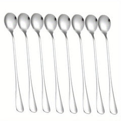 8pcs Long Handle Stainless Steel Spoon Set for Desserts, Ice Tea, Coffee