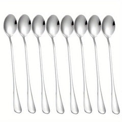 8pcs Long Handle Stainless Steel Spoon Set for Desserts, Ice Tea, Coffee