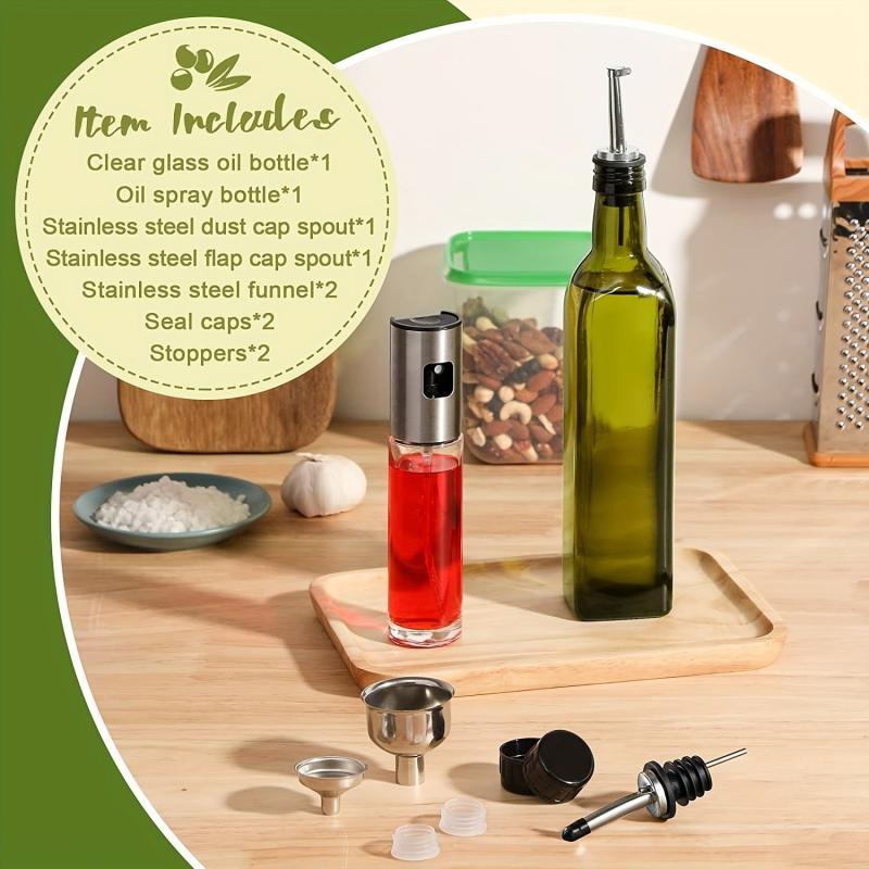 5pcs Cooking Set Olive Dispenser 17oz Spray Bottle 100ml Green Vinegar Glass
