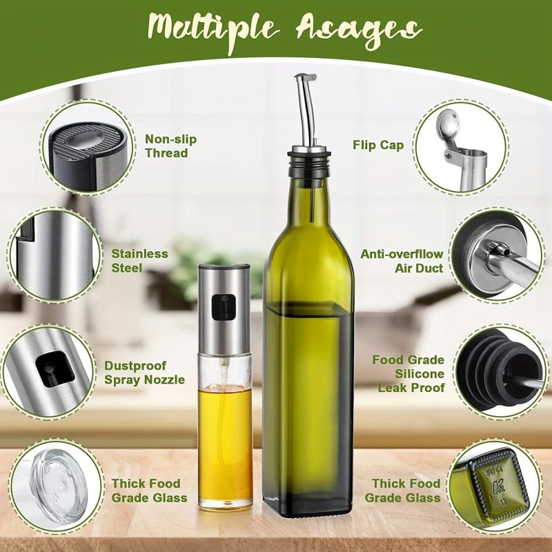 5pcs Cooking Set Olive Dispenser 17oz Spray Bottle 100ml Green Vinegar Glass