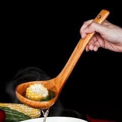 Non Stick Wooden Soup Spoon with Long Handle for Hot Pot and Porridge