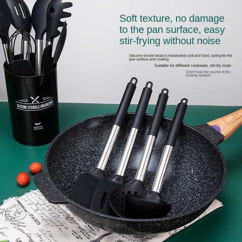 15pcs Stainless Steel Silicone Kitchen Utensils Set with Organizer Bucket