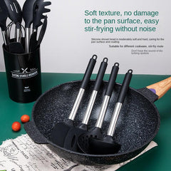 15pcs Stainless Steel Silicone Kitchen Utensils Set with Organizer Bucket
