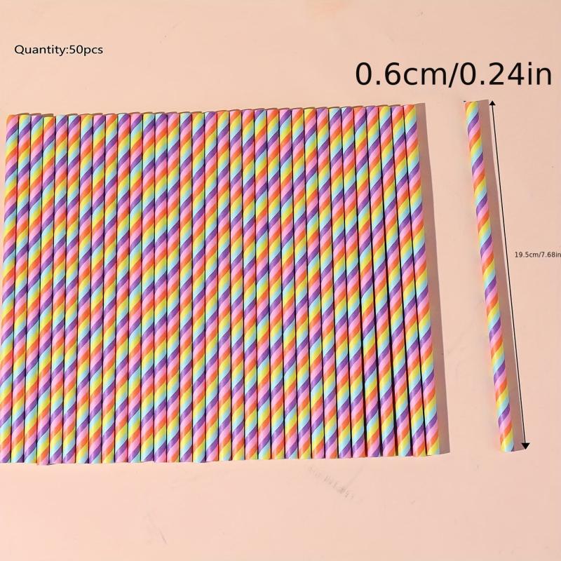 50pcs Disposable Paper Straws Rainbow Straws Pack