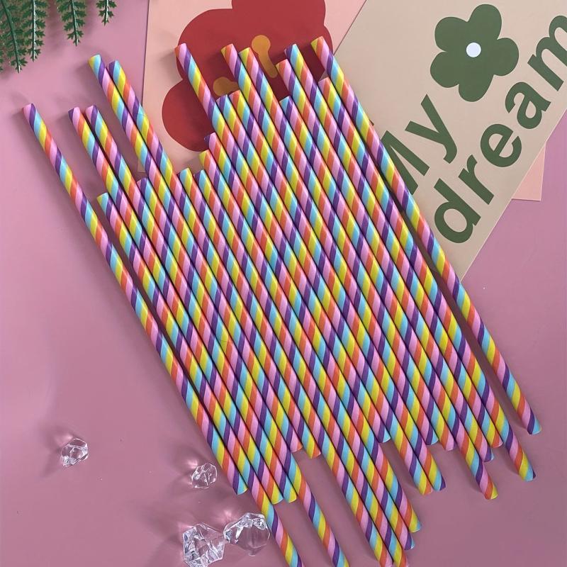 50pcs Disposable Paper Straws Rainbow Straws Pack