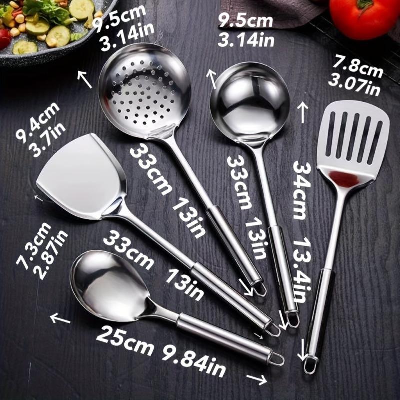 5pcs Stainless Steel Utensil Set Spatula Ladle Slotted Turner Rice Paddle Spoon
