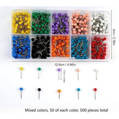 500 Stainless Steel Pins 10 Colors Container DIY Sewing Jewelry