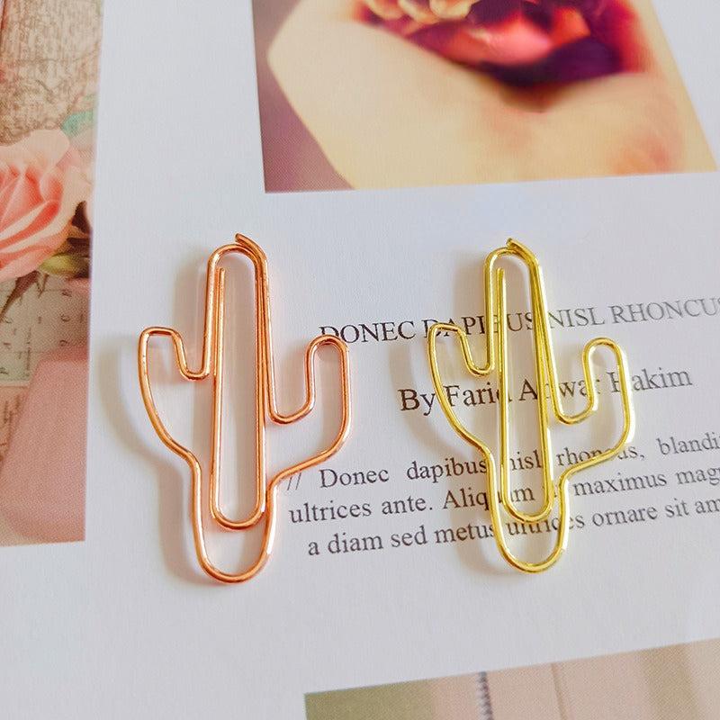 20pcs Cactus Plant Bookmarks Metal Paper Clips Mix Colors Stationery