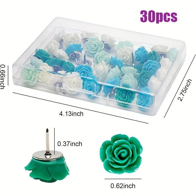 30Pcs Rose Theme Push Pins Decorative Flower Cork Board Tacks