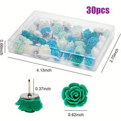 30Pcs Rose Theme Push Pins Decorative Flower Cork Board Tacks