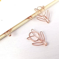 3pcs Rose Golden Tulip Paper Clip Bookmark Holder Stationery