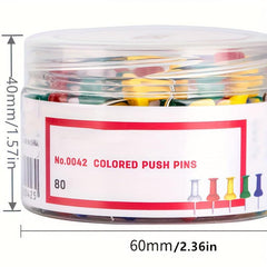 80-Piece Colorful Plastic Push Pins Tube