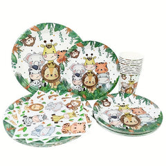 61pcs Jungle Animal Tableware Set for Kids Safari Theme Birthday Party