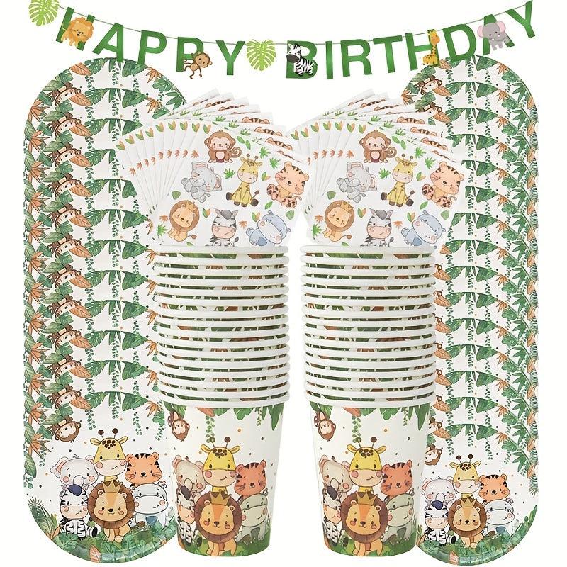 61pcs Jungle Animal Tableware Set for Kids Safari Theme Birthday Party