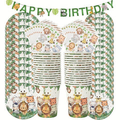 61pcs Jungle Animal Tableware Set for Kids Safari Theme Birthday Party