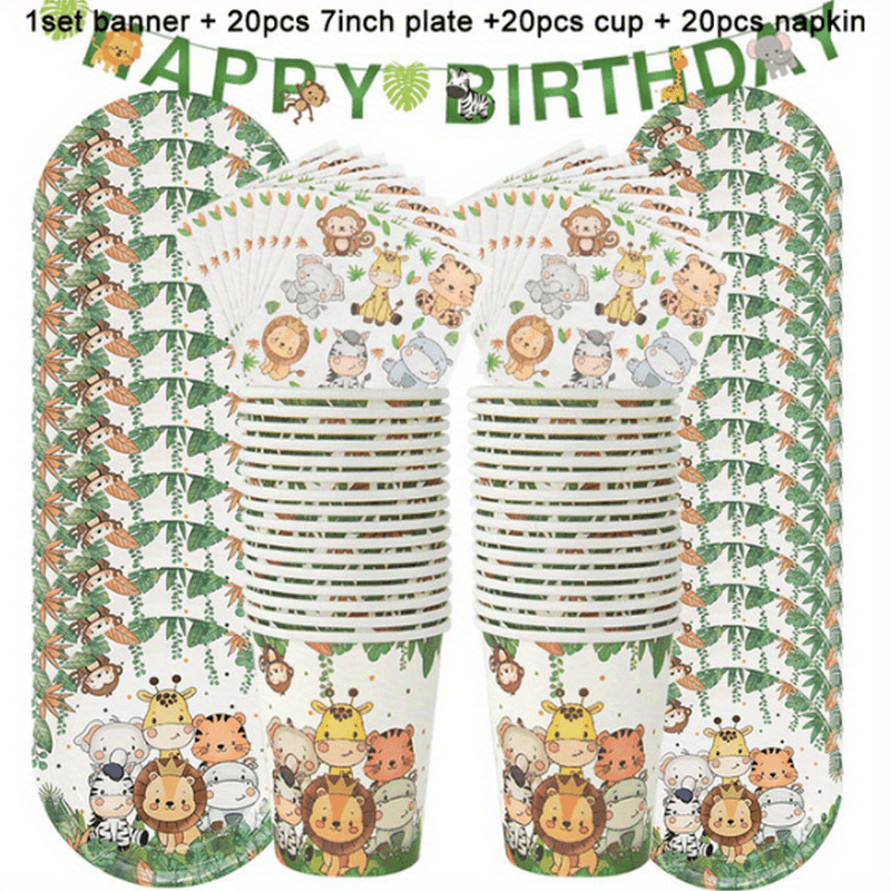 61pcs Jungle Animal Tableware Set for Kids Safari Theme Birthday Party