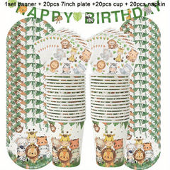 61pcs Jungle Animal Tableware Set for Kids Safari Theme Birthday Party