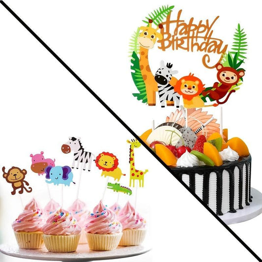 8pcs Jungle Cake Decoration Animal Cupcake Topper Birthday Party