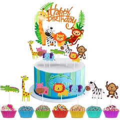 8pcs Jungle Cake Decoration Animal Cupcake Topper Birthday Party