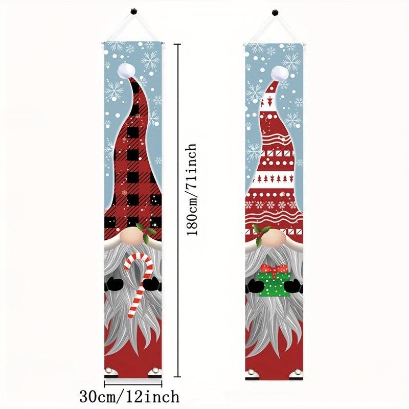 2pcs Outdoor Christmas Gnomes Porch Sign Banners Xmas Holiday Decor