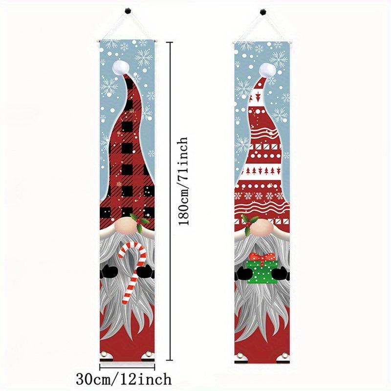 2pcs Outdoor Christmas Gnomes Porch Sign Banners Xmas Holiday Decor