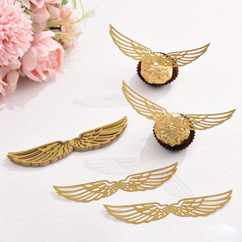 50pcs Golden Hollow Chocolate Plaques with Cake Wizard Party Wings Decoration