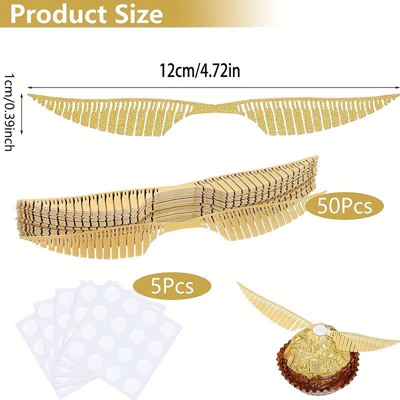 50pcs Golden Hollow Chocolate Plaques with Cake Wizard Party Wings Decoration