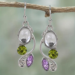 Natural Opal Crystal Leaf Earrings Vintage Style Dangle Earrings