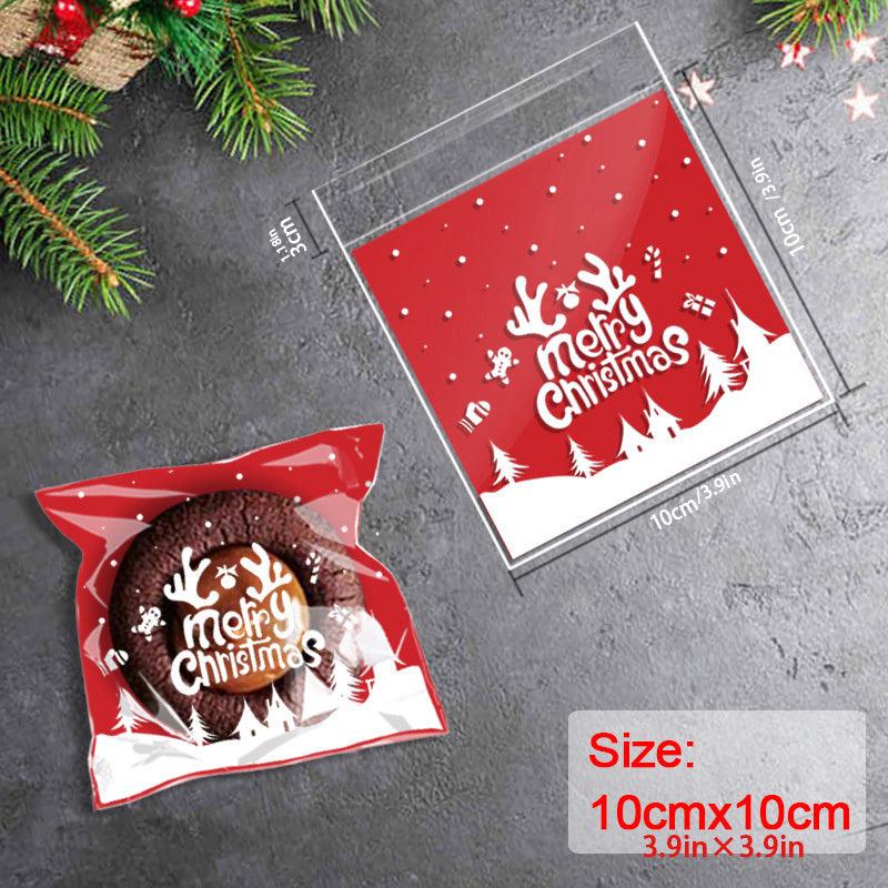100pcs Christmas Candy Cookie Plastic Bags - Festive Party Supplies