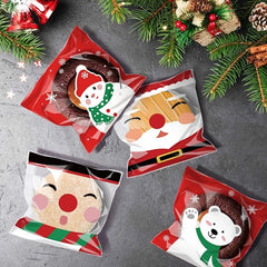 100pcs Christmas Candy Cookie Plastic Bags - Festive Party Supplies