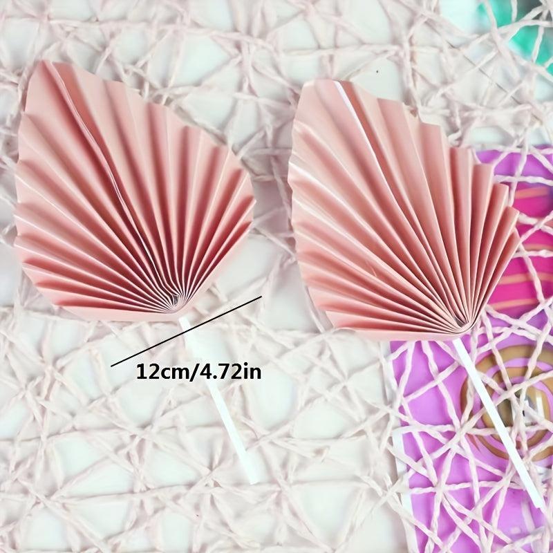 2pcs Folded Paper Scalloped Cake Topper Palm Leaf Shape Insert