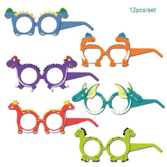 12pcs Dino Party Paper Glasses Birthday Decorations Photobooth Props