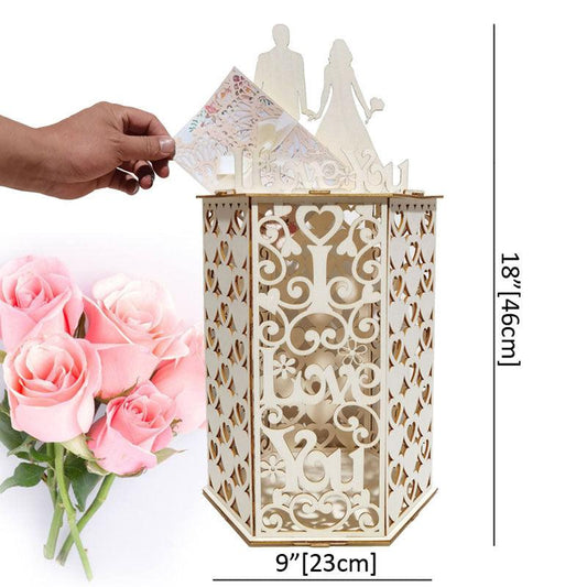 Heart Shaped Wooden Gift Card Box for Weddings and Birthdays