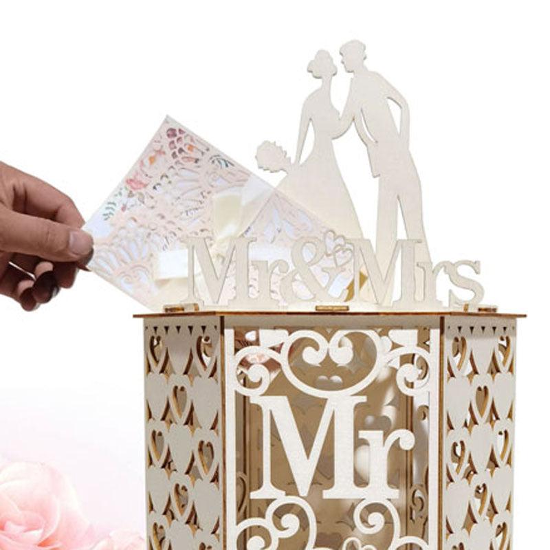 Heart Shaped Wooden Gift Card Box for Weddings and Birthdays