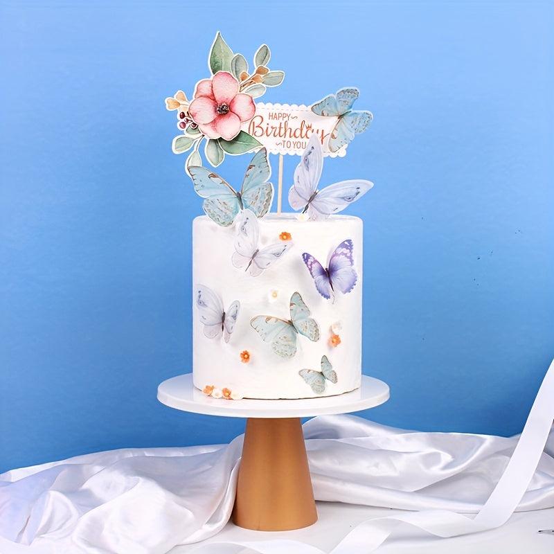 5pcs Purple Butterfly Cake Insert Party Decorations