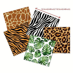 20pcs Jungle Safari Animal Print Napkins Floral Pattern Restaurant Decor
