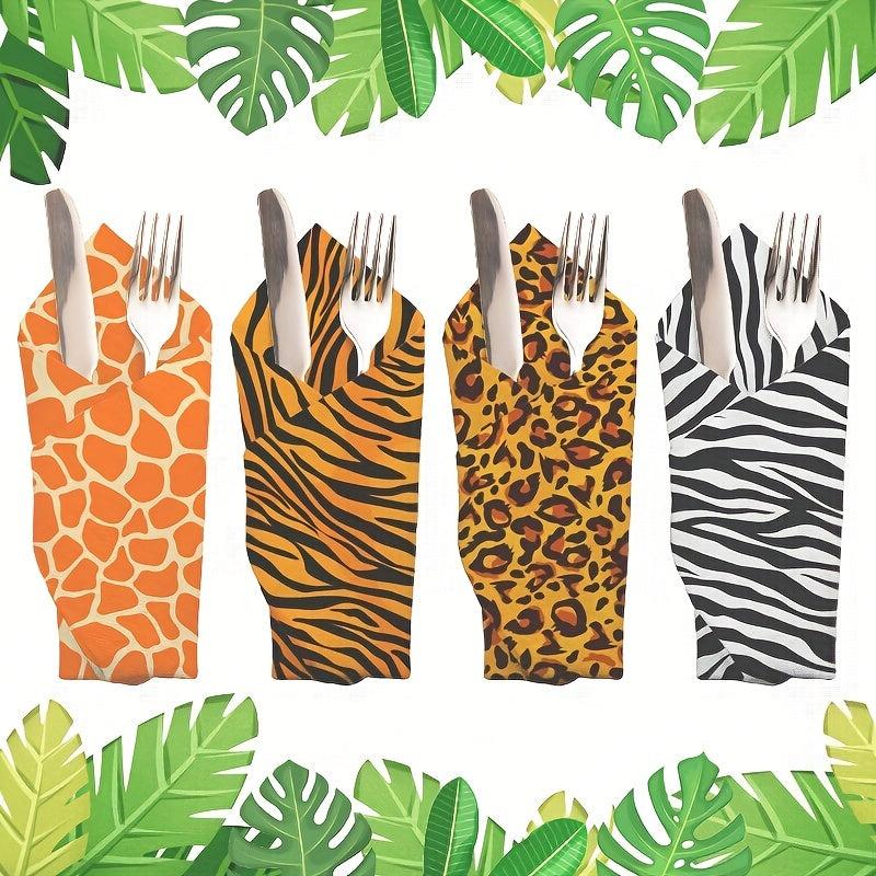 20pcs Jungle Safari Animal Print Napkins Floral Pattern Restaurant Decor