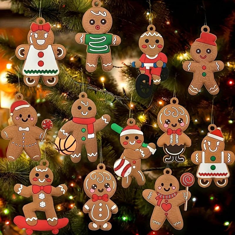 12pcs Gingerbread Man Ornaments Christmas Tree Decorations Assorted Figurines