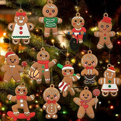12pcs Gingerbread Man Ornaments Christmas Tree Decorations Assorted Figurines