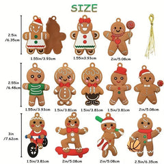 12pcs Gingerbread Man Ornaments Christmas Tree Decorations Assorted Figurines