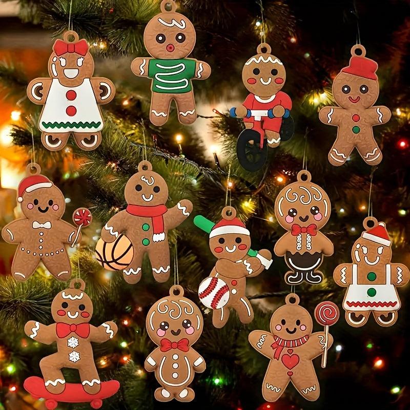 12pcs Gingerbread Man Ornaments Christmas Tree Decorations Assorted Figurines