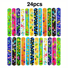 24pcs Slap Bracelets Kids Bulk Wristbands Animals Heart Print 12 Designs