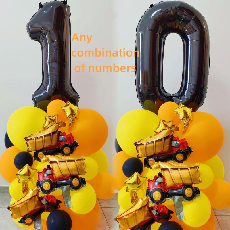29pc Age Number Balloons Construction Truck Balloon Boy Birthday Party Decor