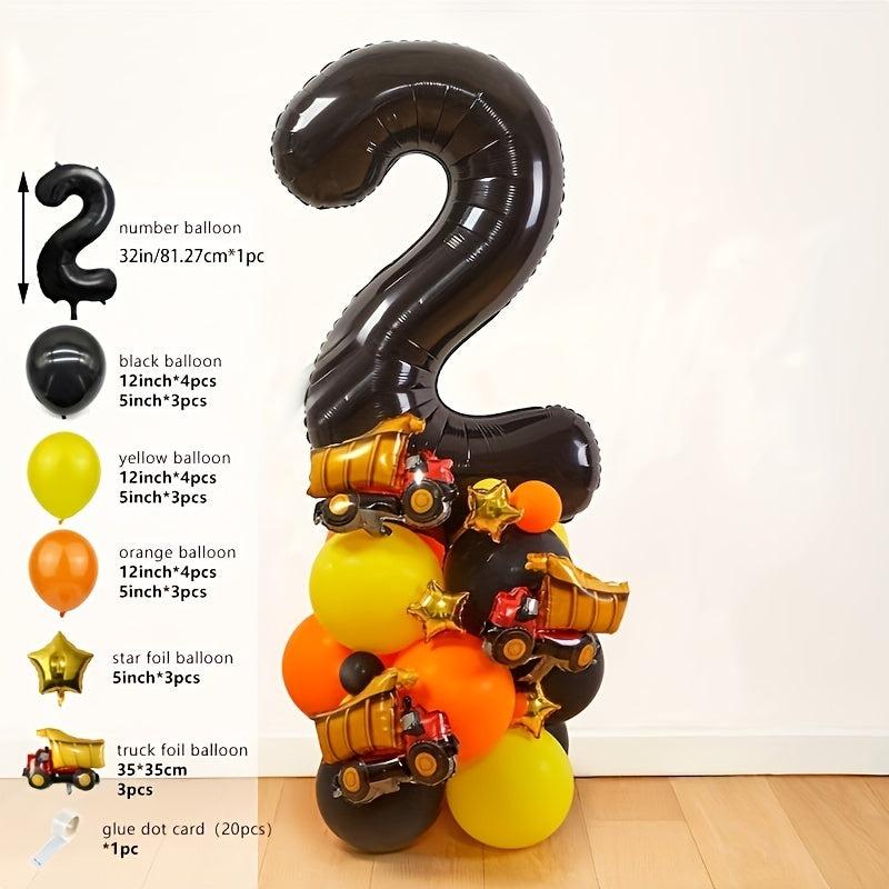 29pc Age Number Balloons Construction Truck Balloon Boy Birthday Party Decor