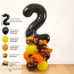 29pc Age Number Balloons Construction Truck Balloon Boy Birthday Party Decor