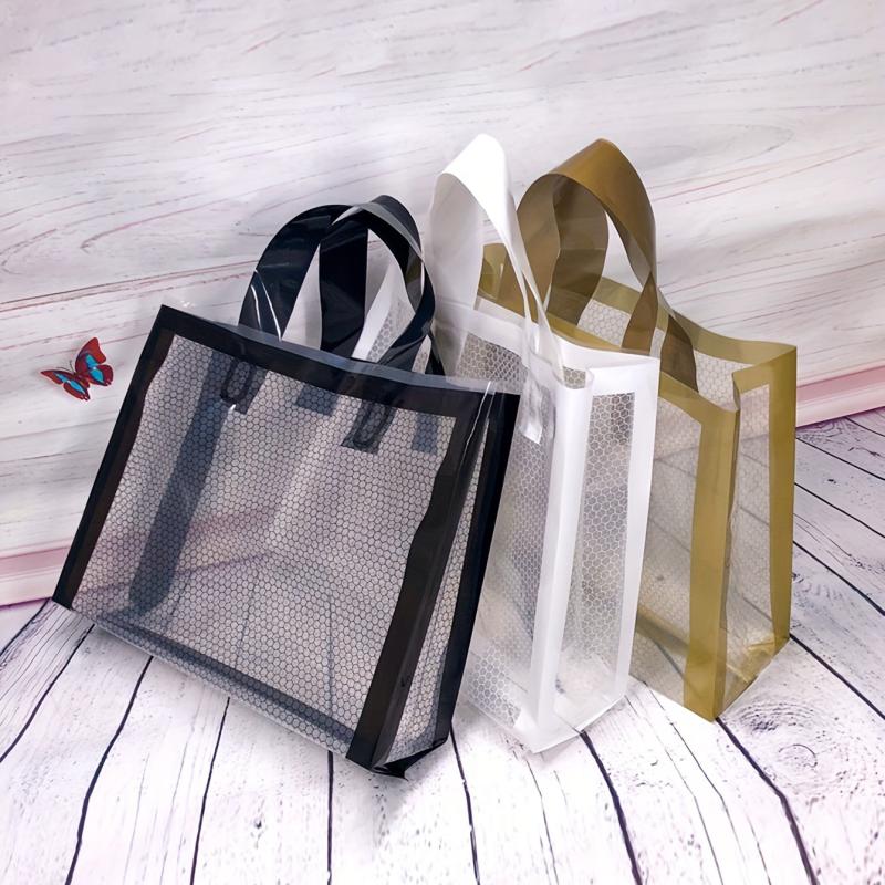 5pcs Grid Tote Bag Durable Plastic Gift Bag Shopping Parties Holidays