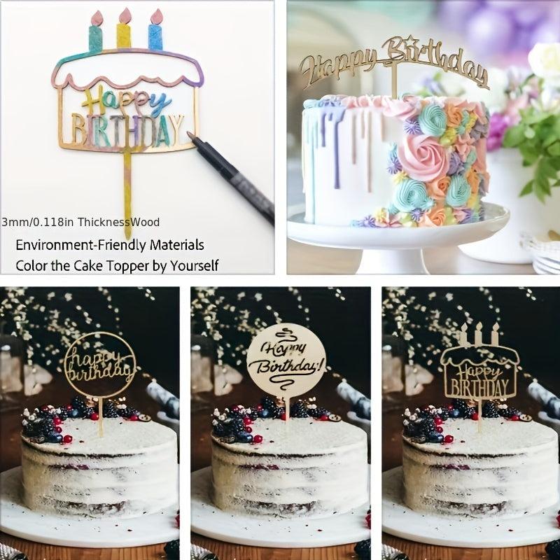 Wooden Cake Topper Stand Party Tassel Stand Birthday Decor Cake Sticker